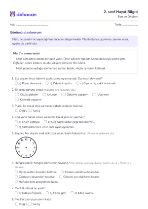 2. sınıf Hayat Bilgisi çalışma kâğıtları