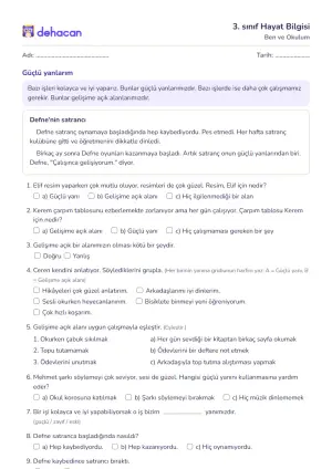 3. sınıf Hayat Bilgisi çalışma kâğıtları