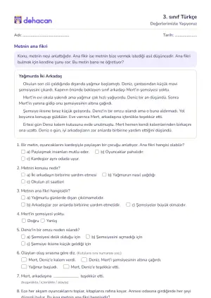 3. sınıf Türkçe çalışma kâğıtları