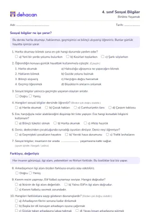 4. sınıf Sosyal Bilgiler çalışma kâğıtları